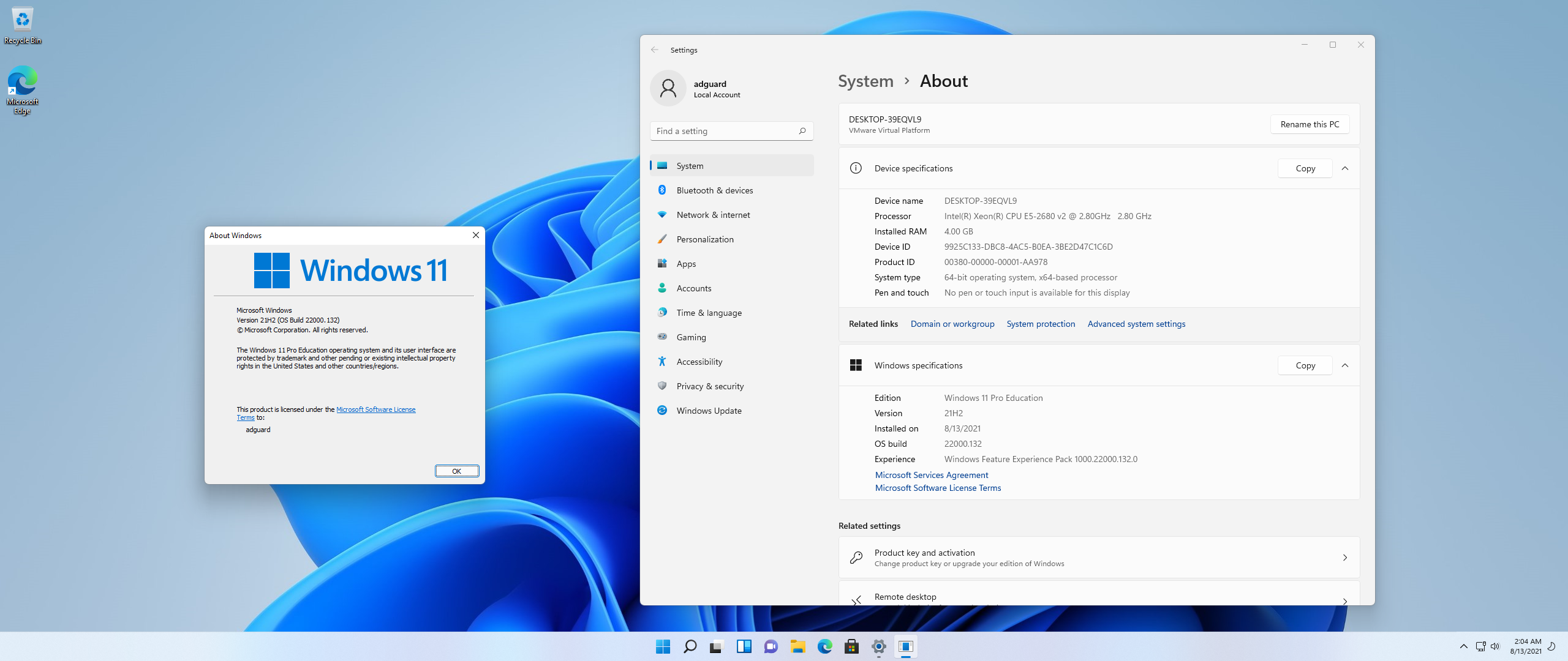 Windows 11 DEV, Version 21H2 with Update AIO (x64) by adguard